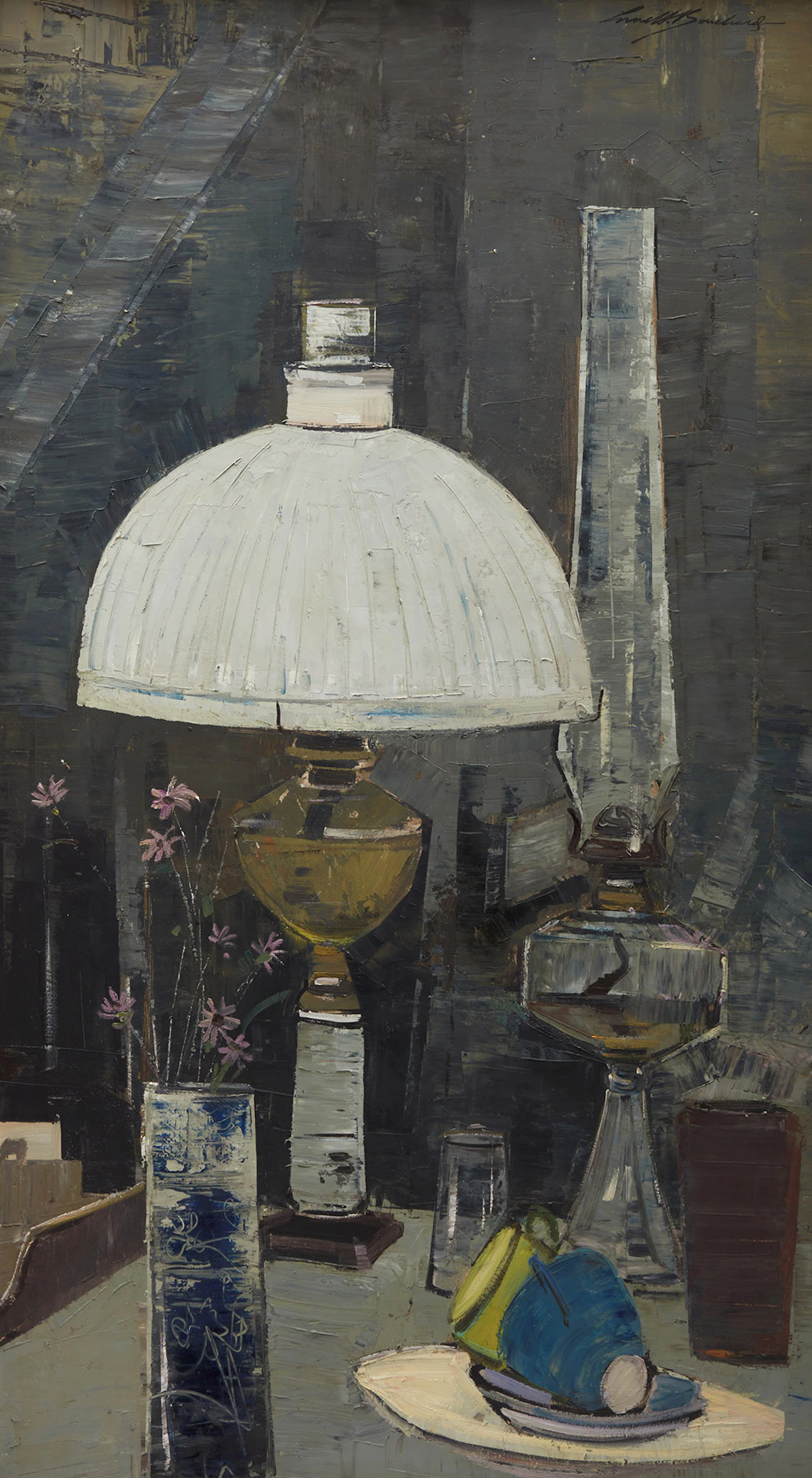George Lorne Holland Bouchard, Still Life with Lamps, oil on board, 1965