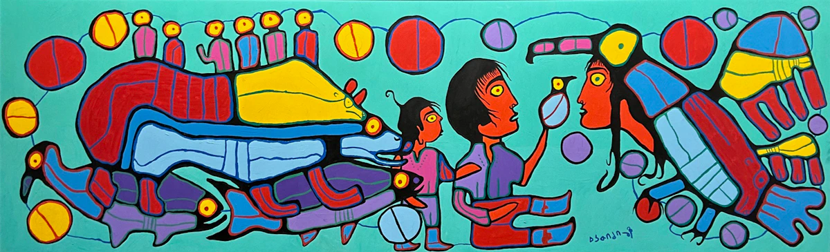 Norval Morrisseau, Shaman Appears Before All Creatures, 1982, acrylic on canvas