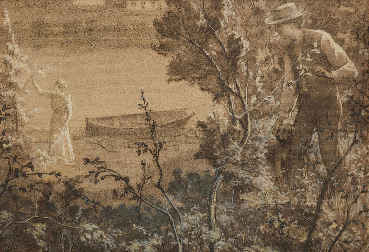 Ozias Leduc, Fernande et Claude (...Claude qui l’observait en silence...), charcoal with gouache and watercolour on paper, 1899