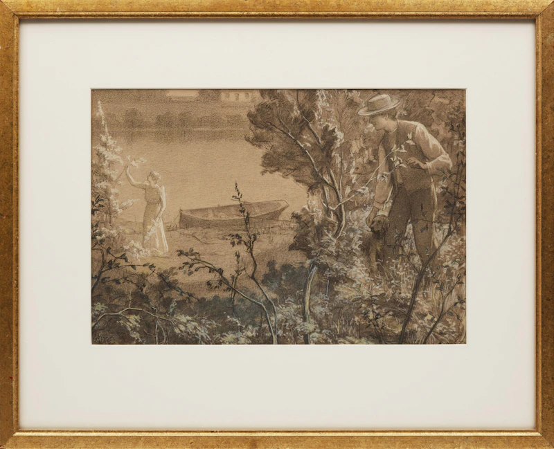 Ozias Leduc, Fernande et Claude (...Claude qui l’observait en silence...), charcoal with gouache and watercolour on paper, 1899 - view 2
