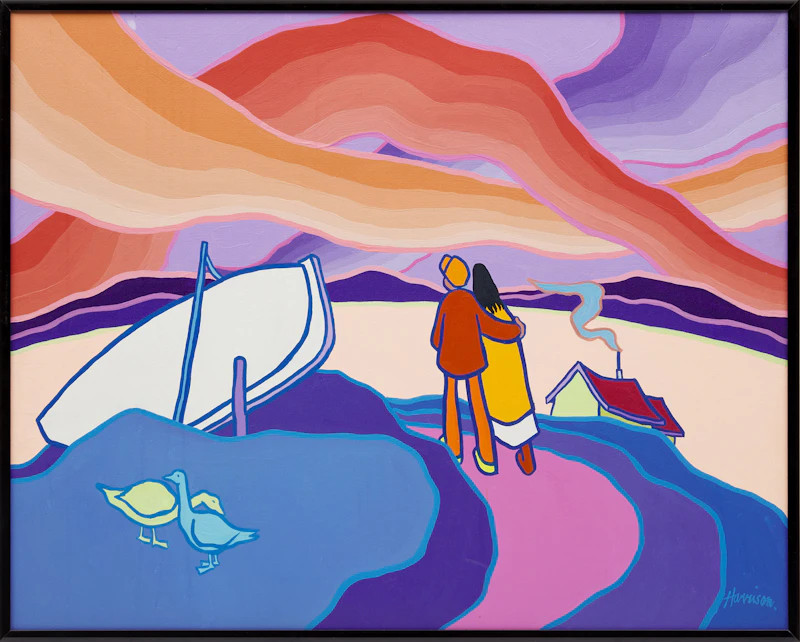 Ted Harrison, Lakeside Lovers, acrylic on canvas, 1986 - view 2