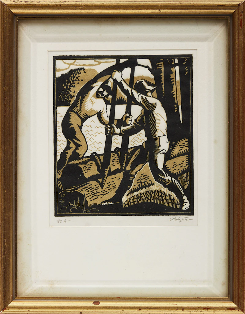 Edwin Headley Holgate, Lumberjacks, woodcut, circa 1927 - view 2