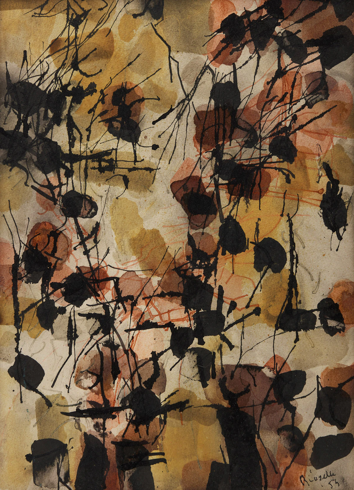 Jean Paul Riopelle, Sans titre, watercolour, 1955