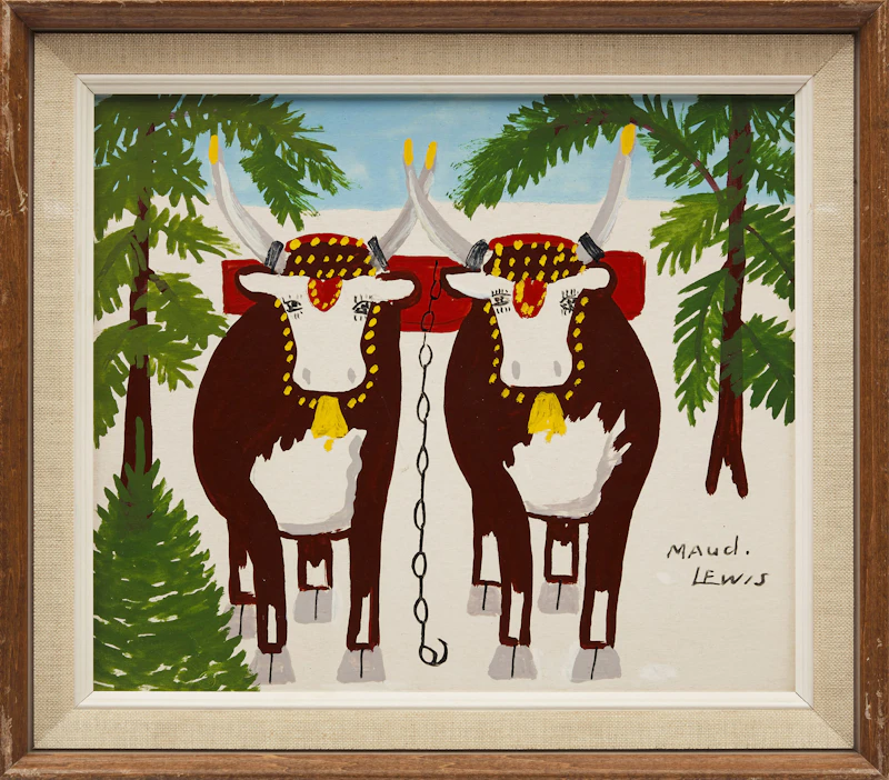 Maud Lewis, Oxen in Winter, mixed media on board, circa 1967 - view 2