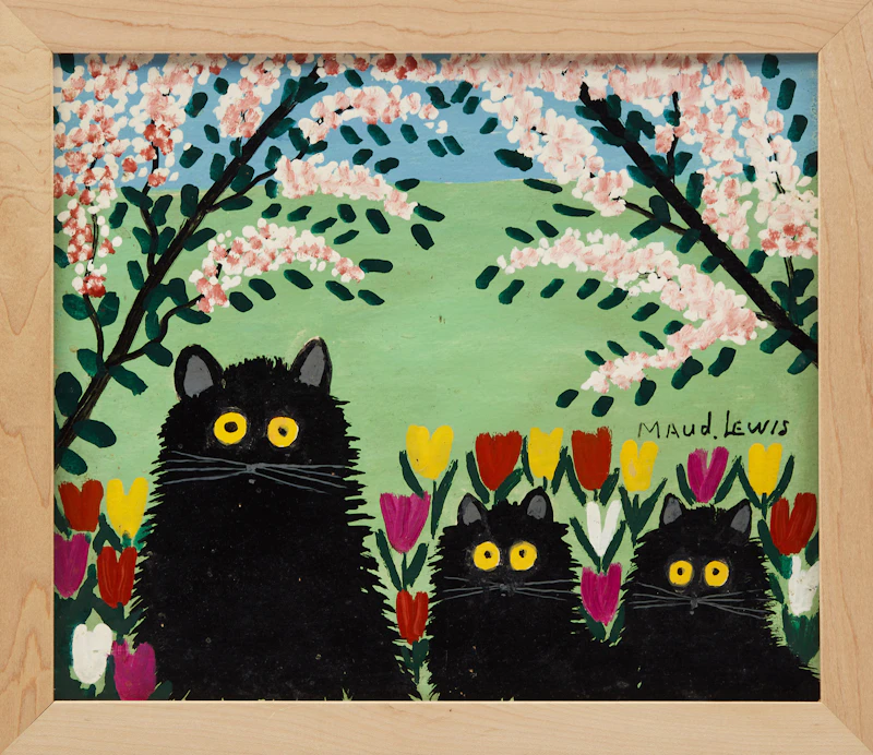 Maud Lewis, Three Black Cats, mixed media on board mounted to masonite, circa 1967 - view 2