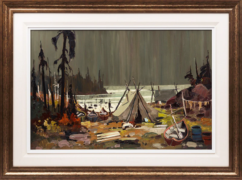 Bruno Côté, Campement Montagnais Mingan, oil on board, 1985 - view 2