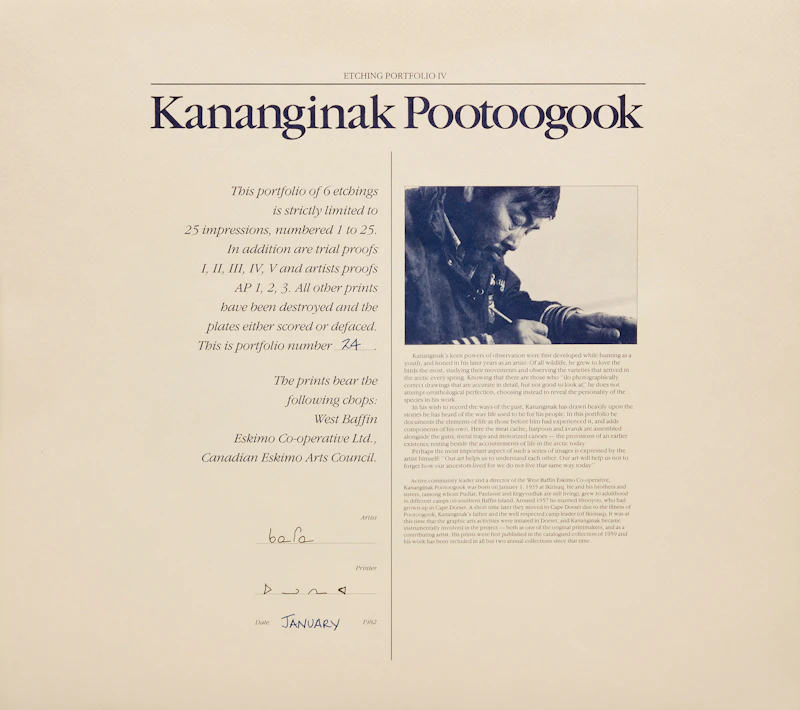 Kananginak Pootoogook, A Collection of Etchings: Portfolio IV, Portfolio of 6 Etchings, 1981 - view 8