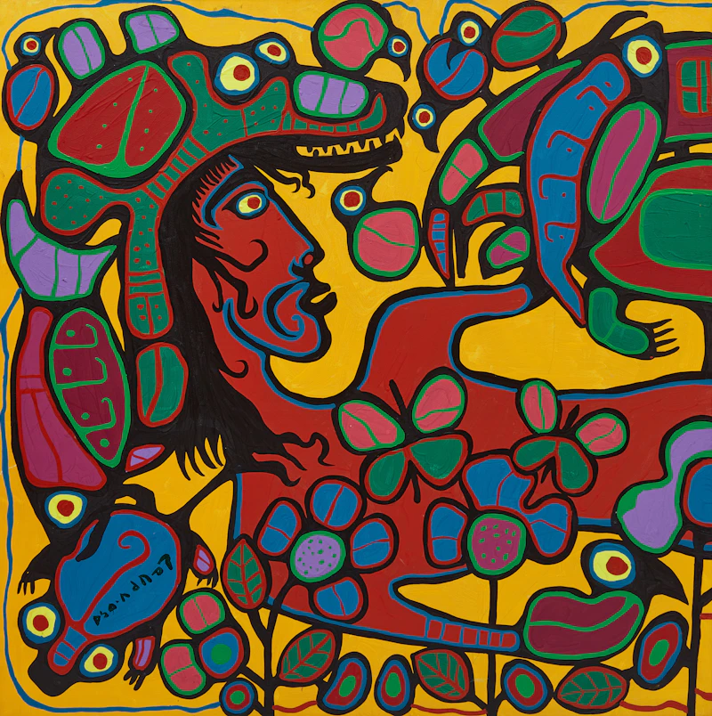 Norval Morrisseau, Shaman in Repose, circa 1991-1992, acrylic on canvas (diptych), circa 1991 - view 3