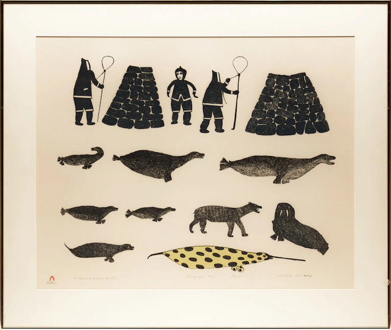 Jamasie Teevee, For Traps and Anxious Hunters; Inuit Umiagik, two colour lithographs, 1976 - view 3