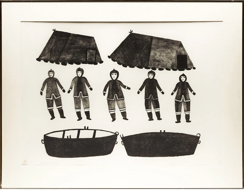Jamasie Teevee, For Traps and Anxious Hunters; Inuit Umiagik, two colour lithographs, 1976 - view 5