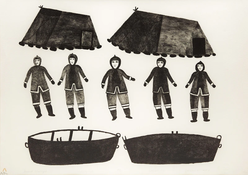 Jamasie Teevee, For Traps and Anxious Hunters; Inuit Umiagik, two colour lithographs, 1976 - view 6