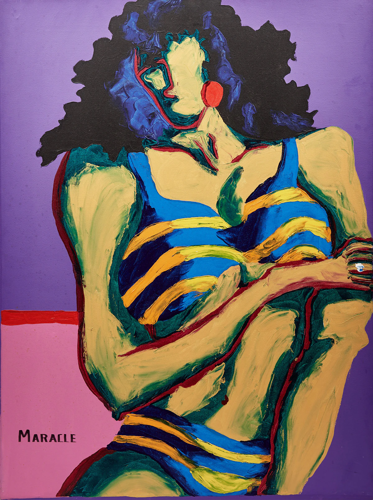 Clifford Maracle, Waiting on Waves, acrylic on canvas
