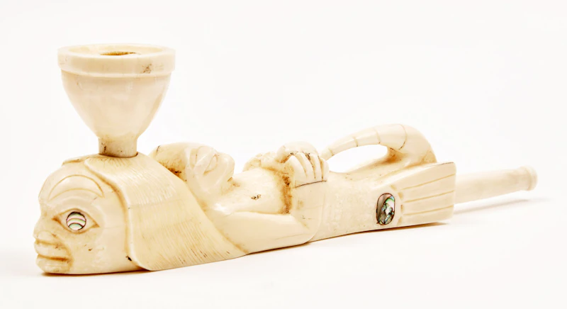 Unknown Artist, Haida Walrus Tusk Otter Pipe, walrus tusk; abalone, circa 1950 - view 3