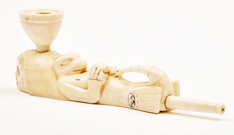Unknown Artist, Haida Walrus Tusk Otter Pipe, walrus tusk; abalone, circa 1950 - view 4