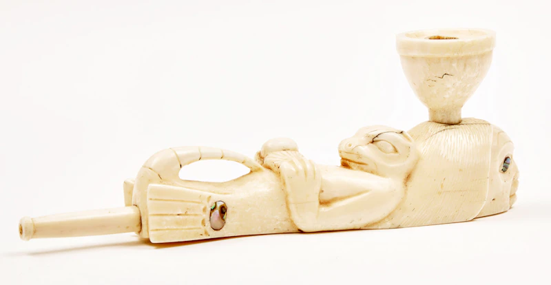 Unknown Artist, Haida Walrus Tusk Otter Pipe, walrus tusk; abalone, circa 1950 - view 5