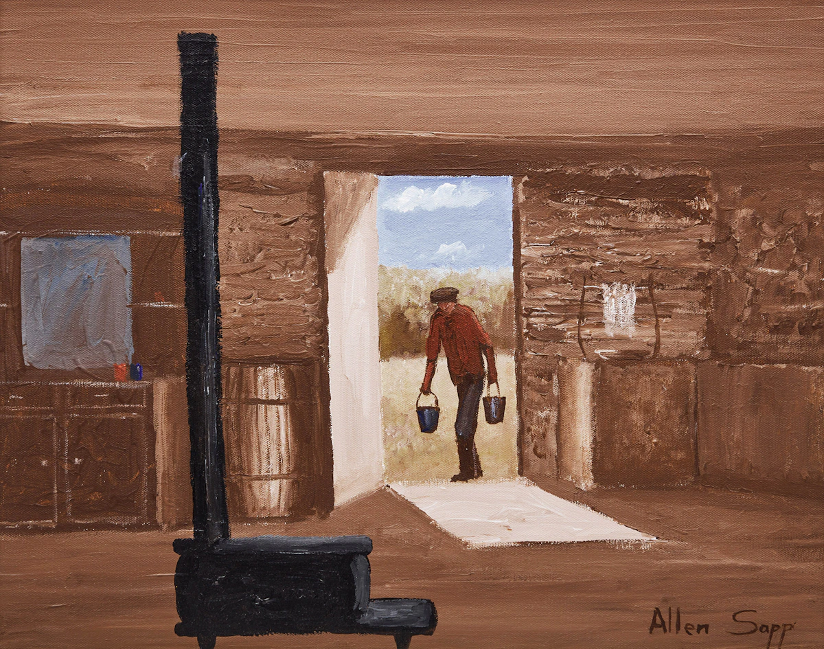 Allen Sapp, Allen Bringing Water Inside , acrylic on canvas
