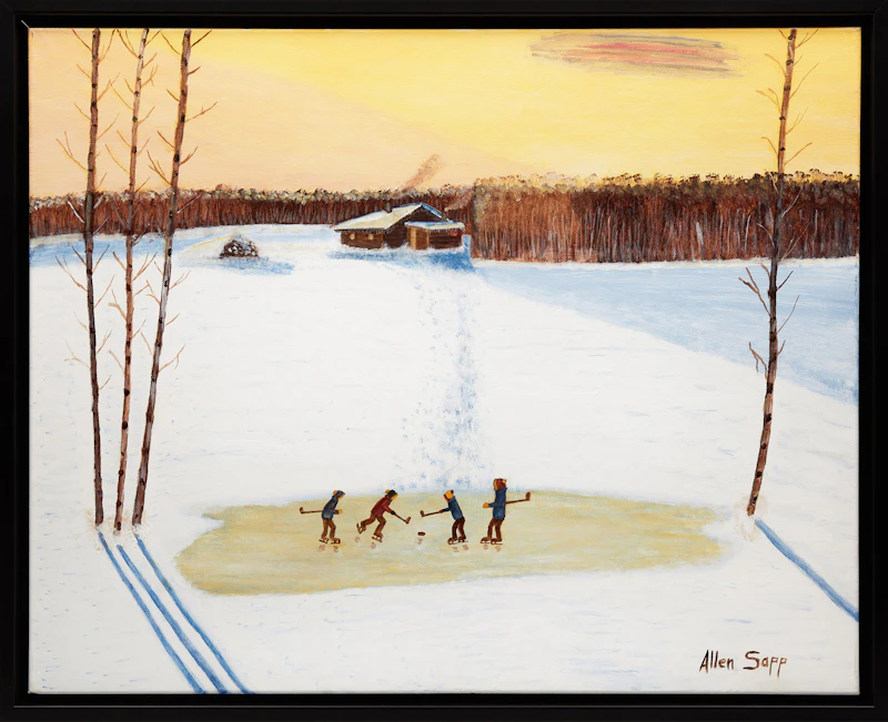 Allen Sapp, Playing Hockey, oil on canvas - view 2
