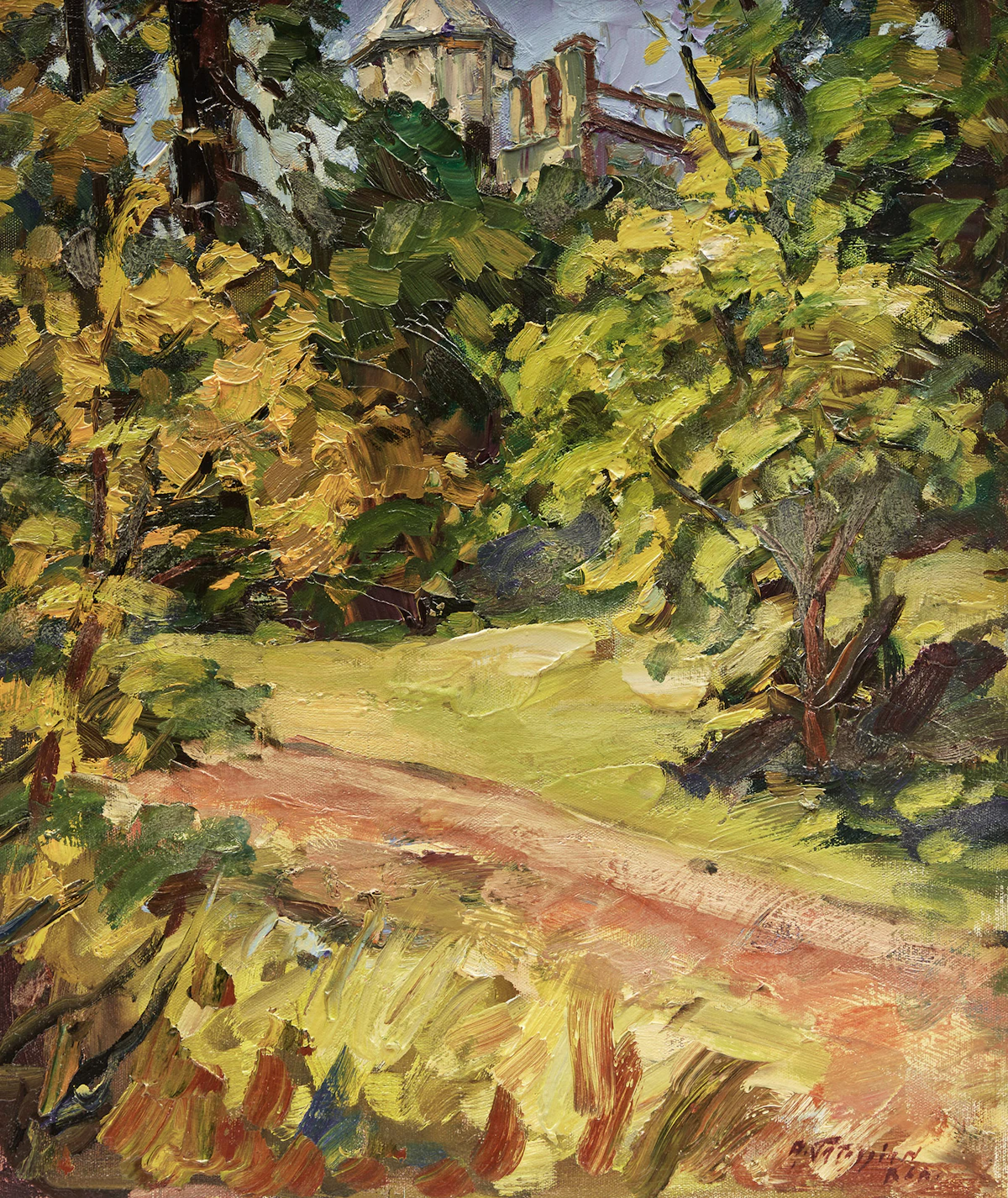 Armand Tatossian, Landscape with Trail; Waterfront Landscape, two oil paintings