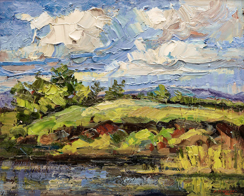 Armand Tatossian, Landscape with Trail; Waterfront Landscape, two oil paintings - view 4