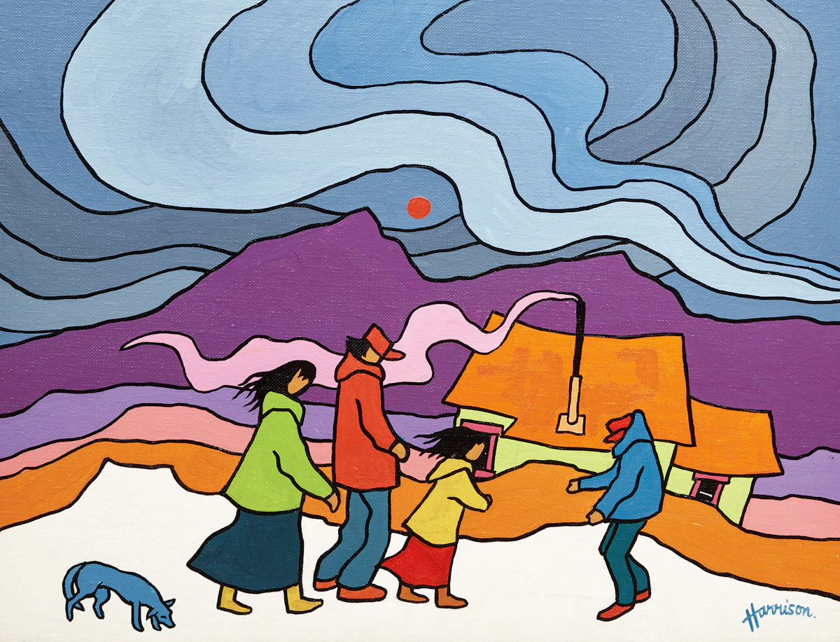 Ted Harrison, Wild Wind, acrylic on canvas board, 1981