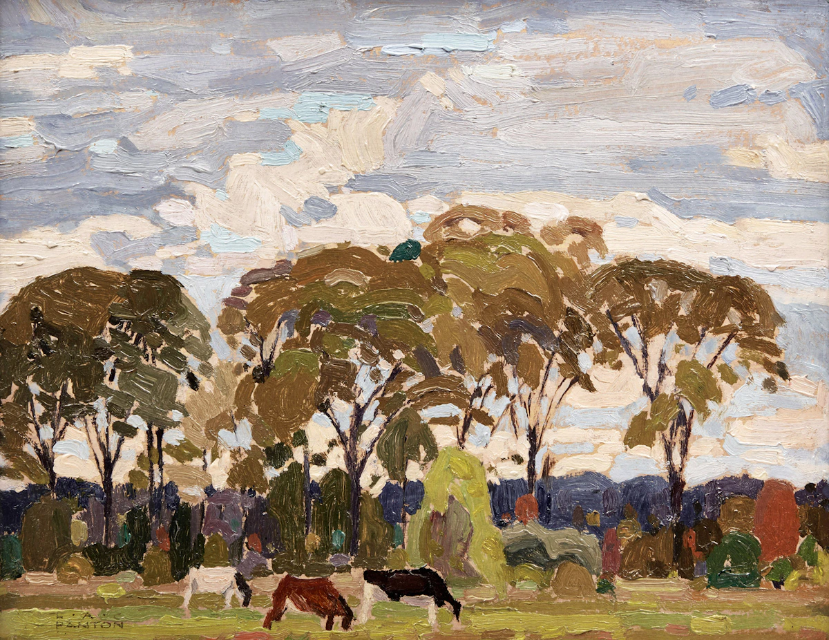 Lawrence Arthur Colley Panton, Untitled (Pastoral Landscape with Cows), oil on board