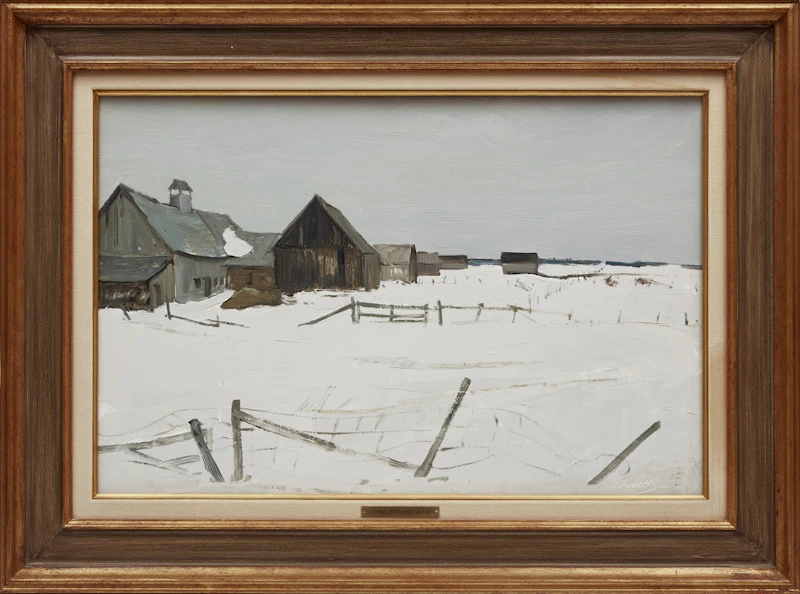 George Lorne Holland Bouchard, Barns in Winter, Drummond County, oil on board, 1969 - view 2