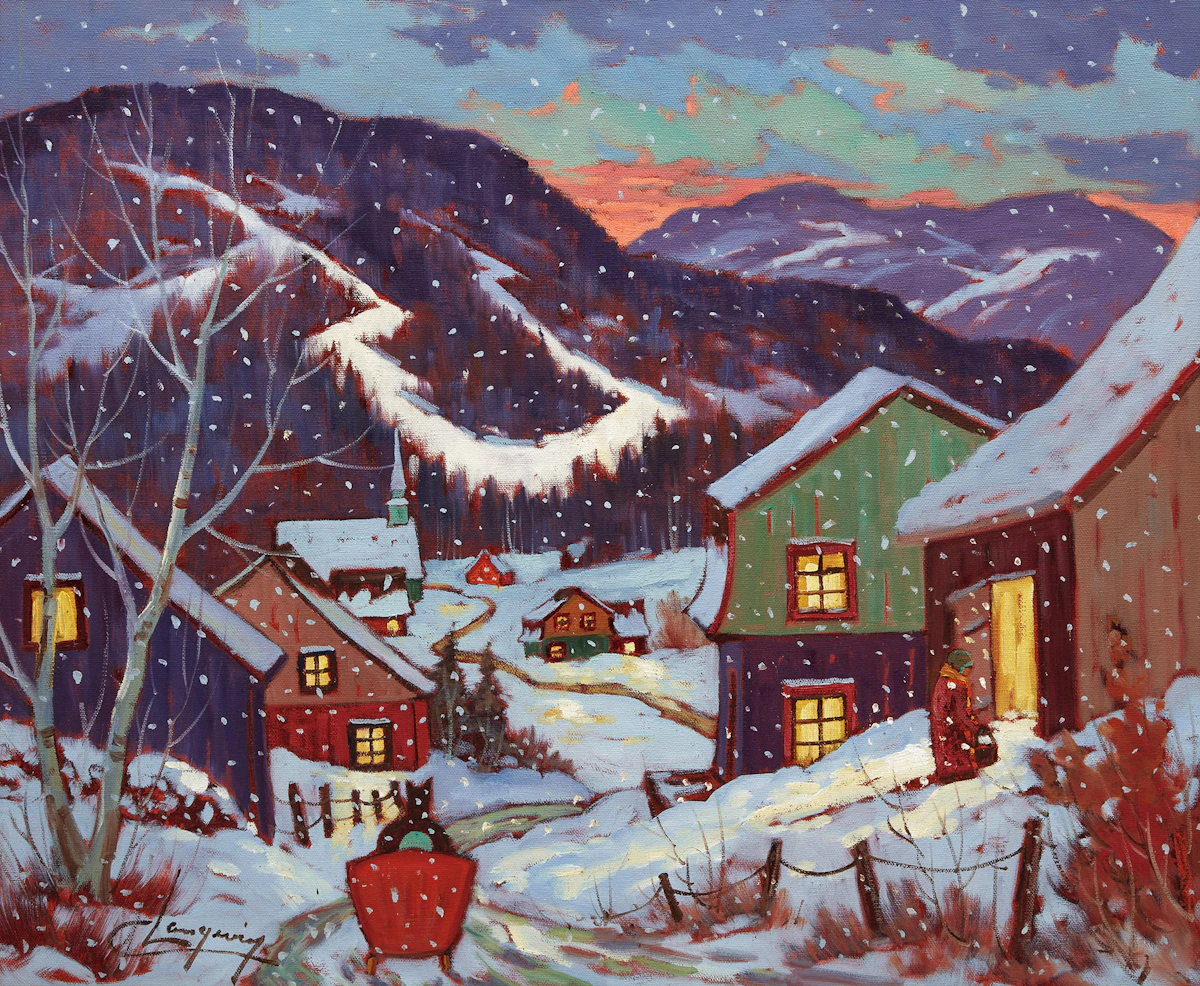 Claude Langevin, Promenade nocturne, oil on canvas