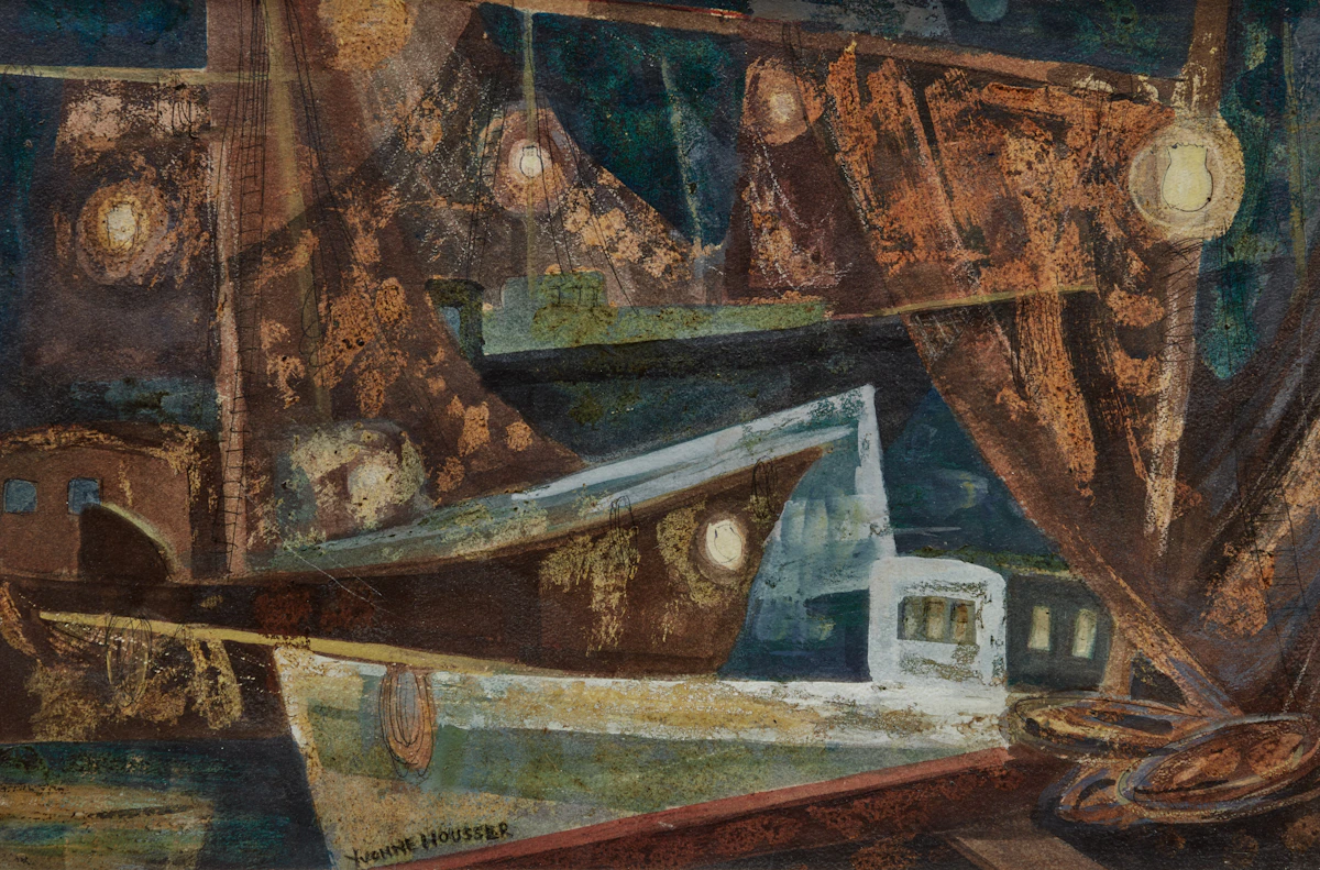 Yvonne McKague Housser, Evening on the Dock, oil on board