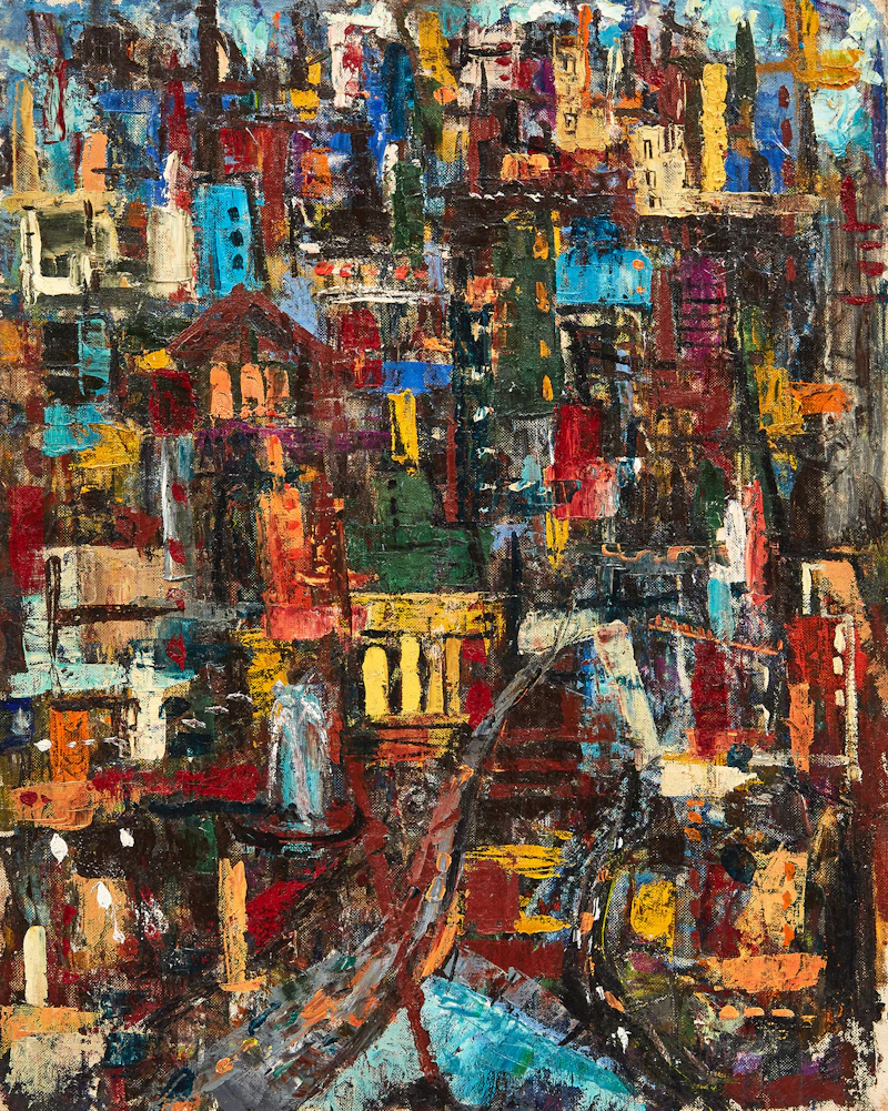 Hortense Mattice Gordon, City Light, oil on canvas board