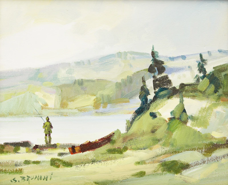 Serge Brunoni, Untitled Landscape with Fisherman, oil on canvas