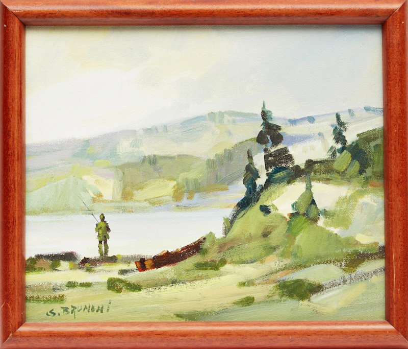 Serge Brunoni, Untitled Landscape with Fisherman, oil on canvas - view 2