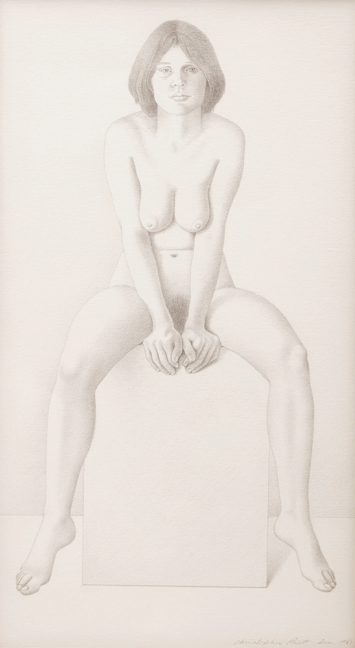 Christopher Pratt, Girl Sitting on a Box, 1981, graphite