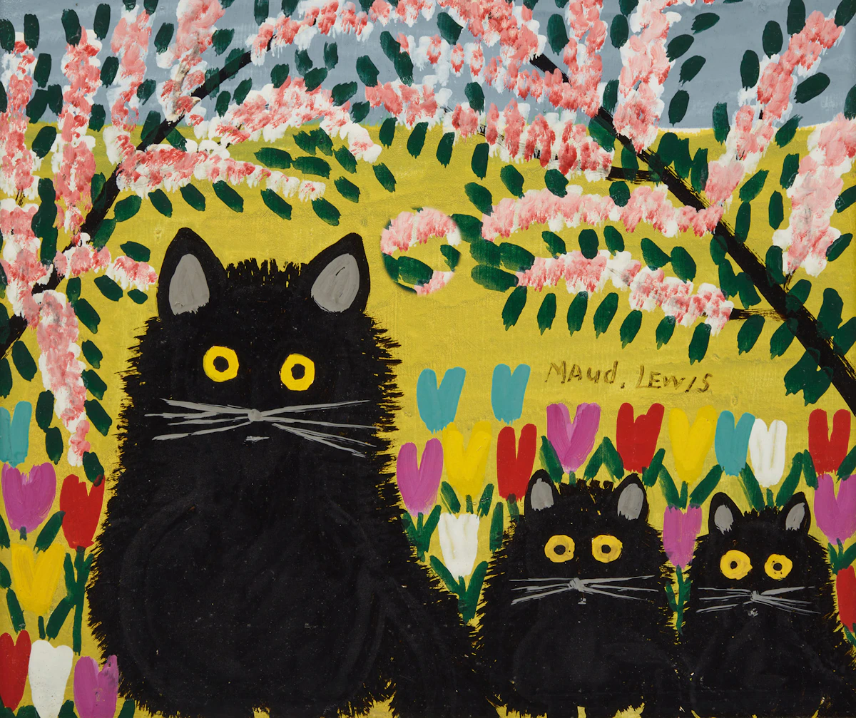 Maud Lewis, Three Black Cats, oil on masonite, circa 1968