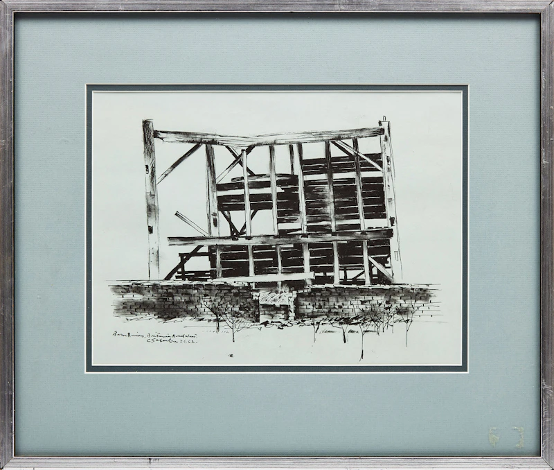 Carl Fellman Schaefer, Barn Ruins, Britannia Road West, ink on paper, 1962 - view 2