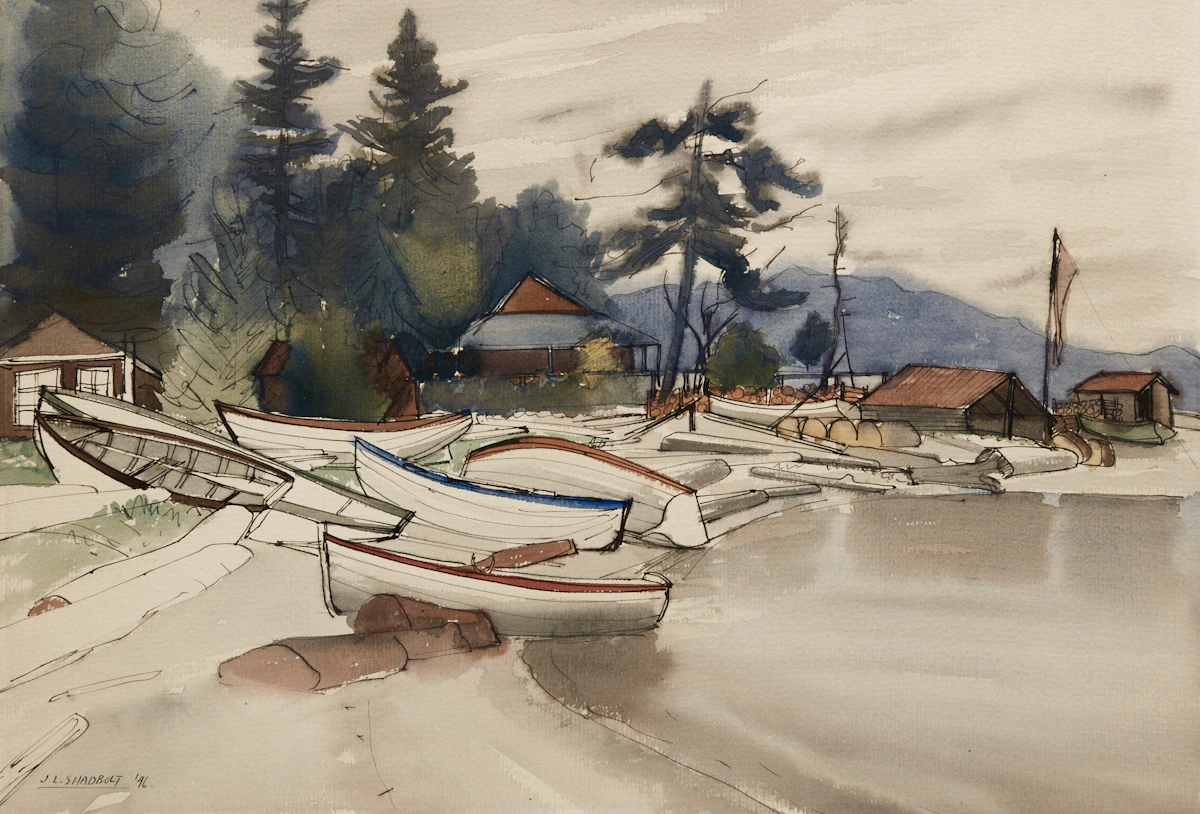 Jack Leonard Shadbolt, Untitled (Boats) , watercolour, 1946