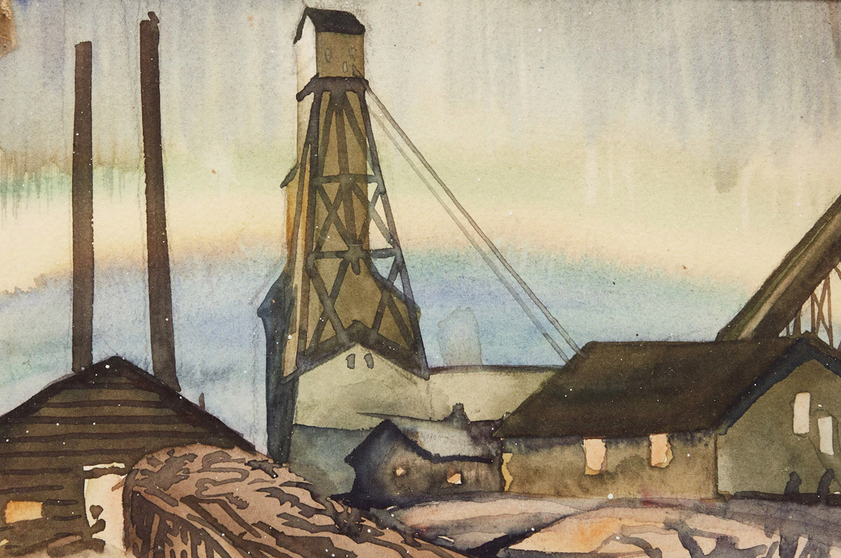 Illingworth Holey Kerr, Installing the Electric Hoist at Iqaluit Mine; The Mine , two watercolours, 1939
