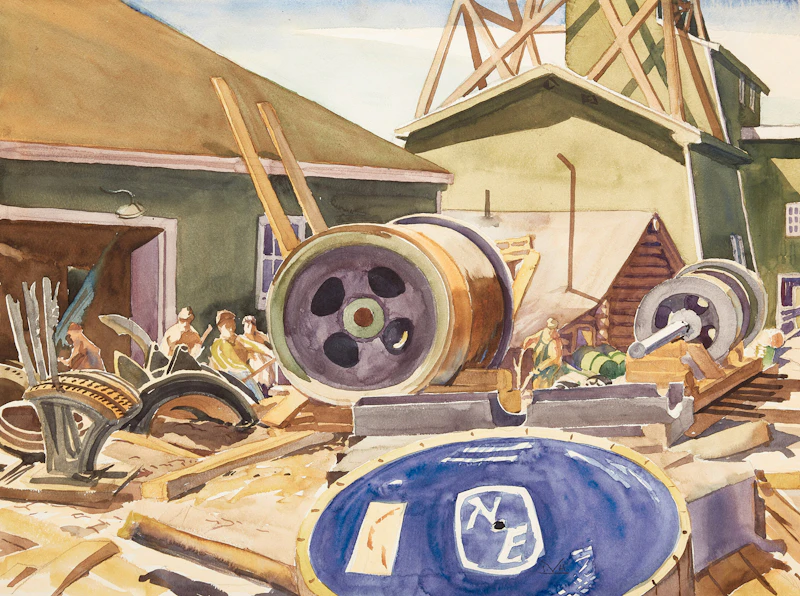 Illingworth Holey Kerr, Installing the Electric Hoist at Iqaluit Mine; The Mine , two watercolours, 1939 - view 2