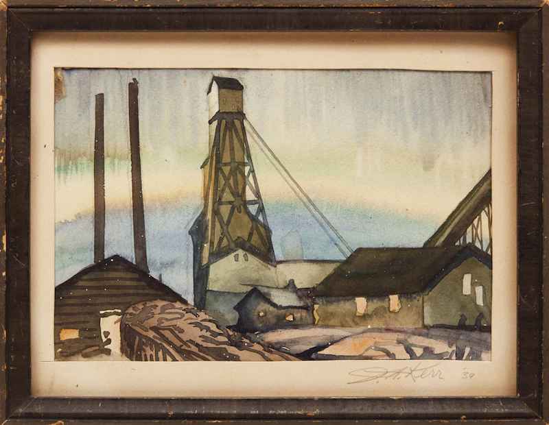 Illingworth Holey Kerr, Installing the Electric Hoist at Iqaluit Mine; The Mine , two watercolours, 1939 - view 4