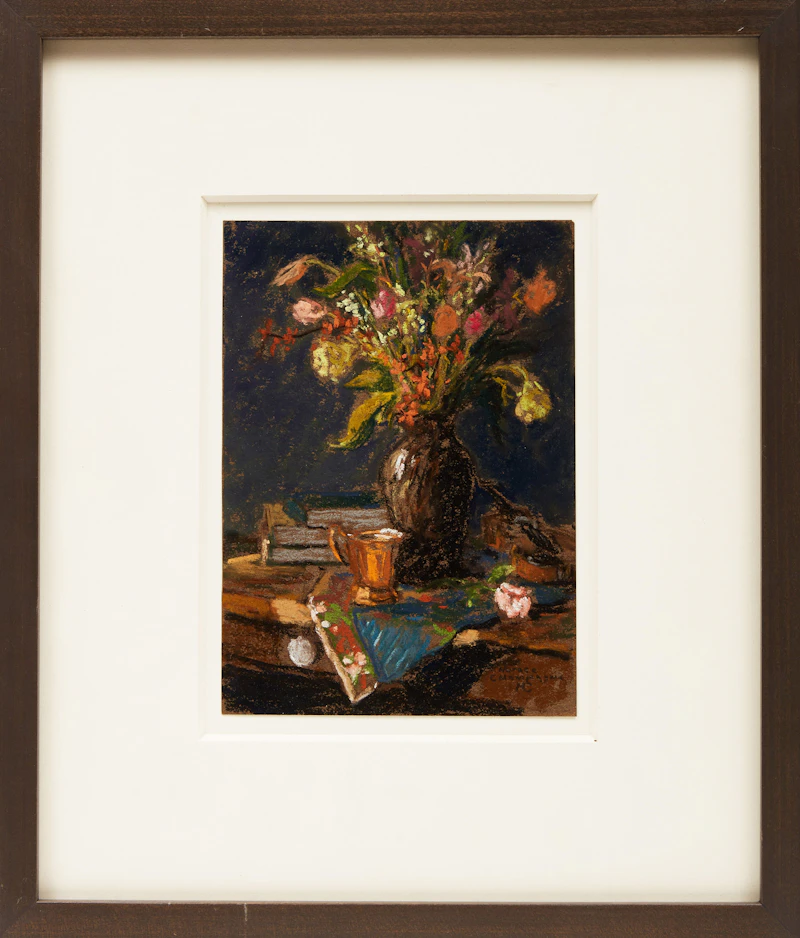 Horace Champagne, Books, a rose, & antique goblet, pastel, 1992 - view 2