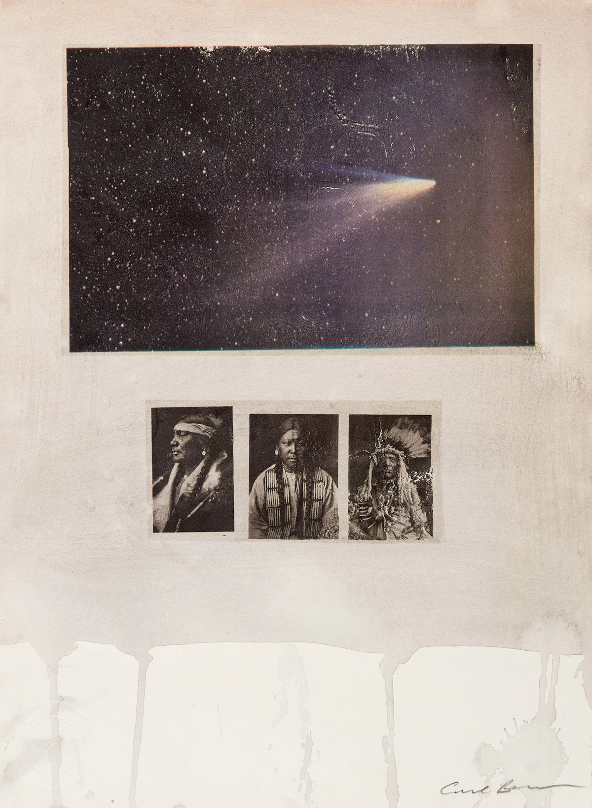 Carl Beam, Untitled (Shooting Star); Untitled (Portrait of Double Runner - Piegan), two mixed media works on paper
