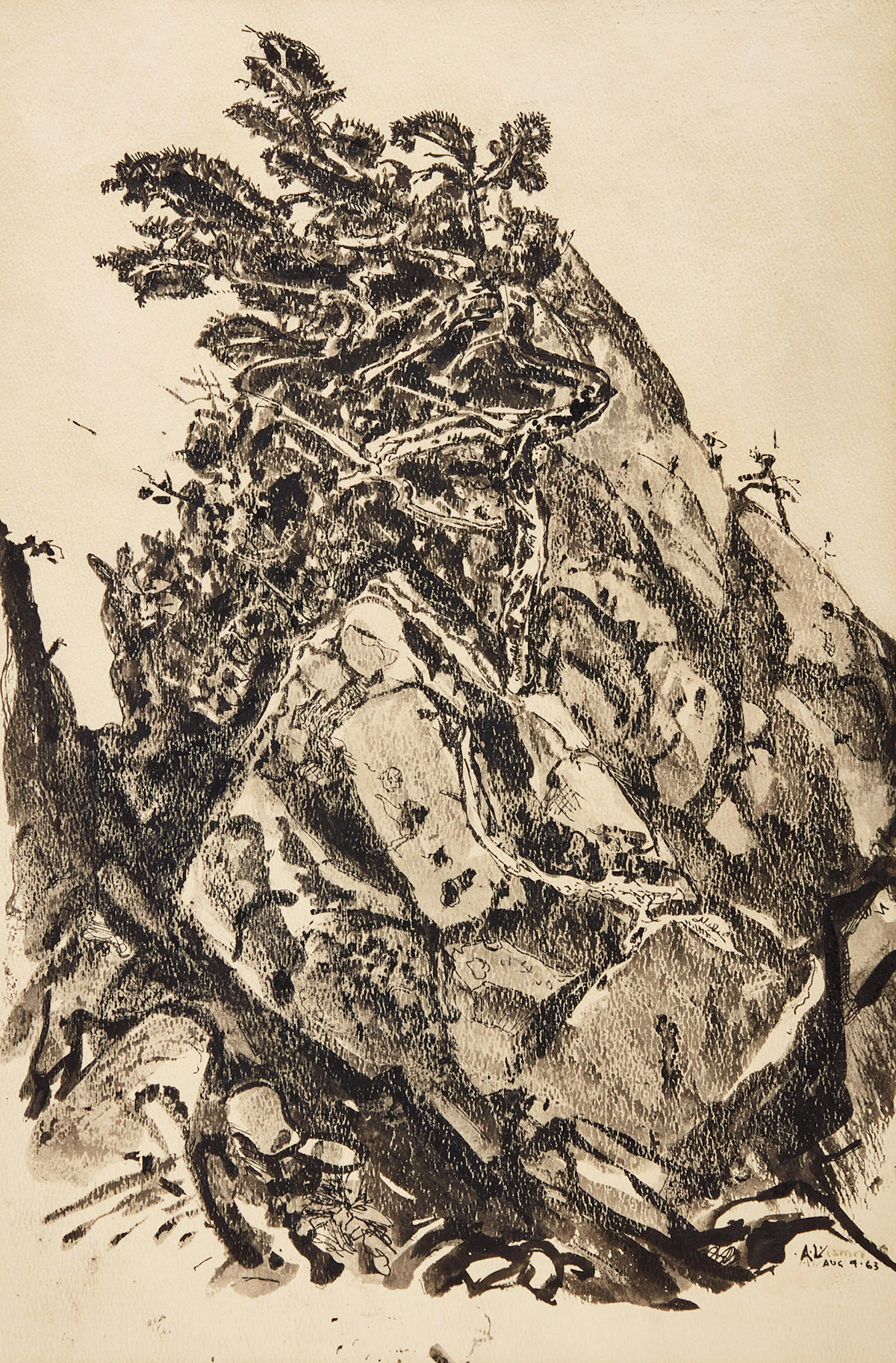 Arthur Lismer, Rocks and Pine, Georgian Bay, lithograph, 1963