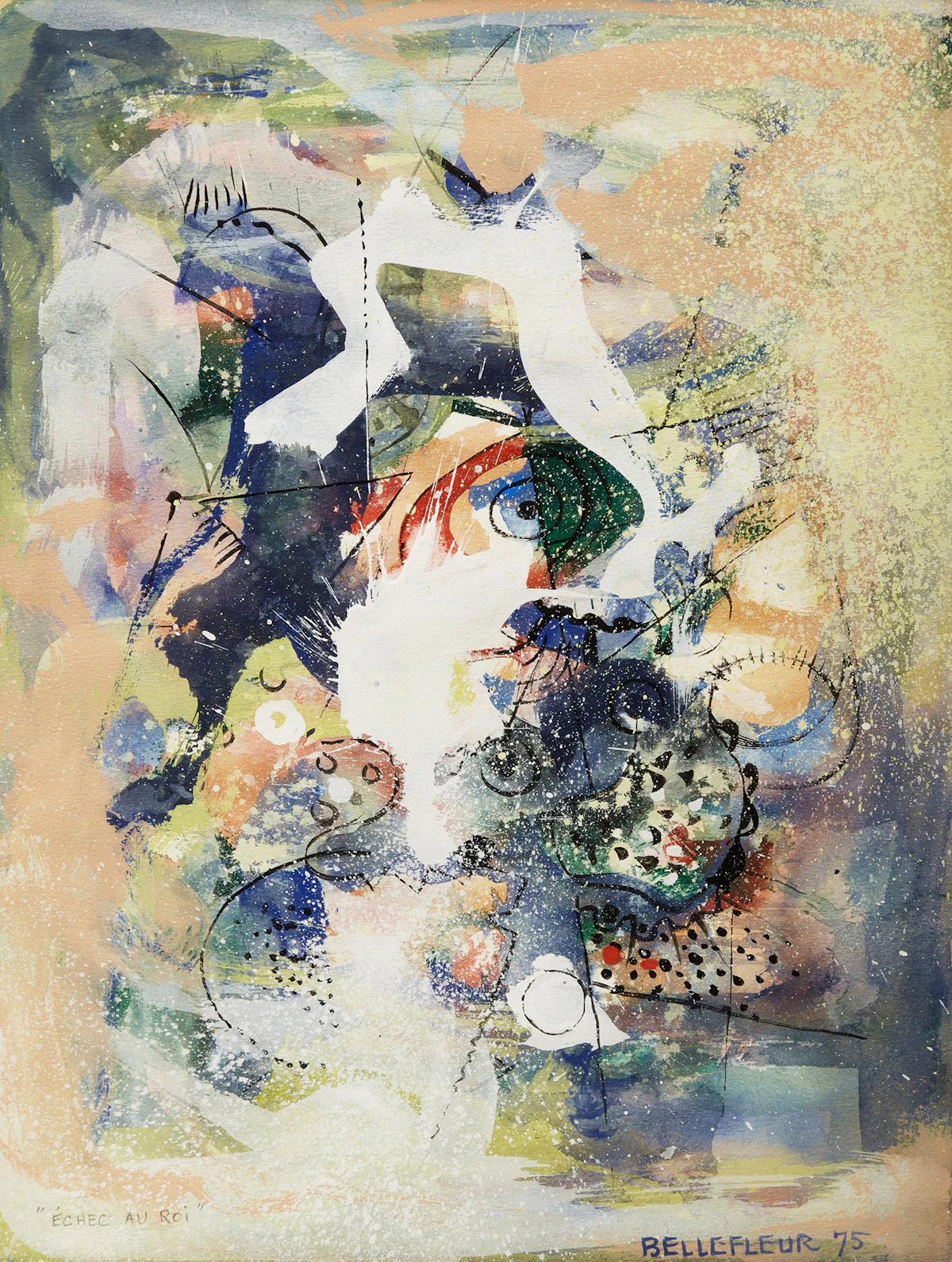 Léon Bellefleur, Échec au Roi, watercolour, 1975