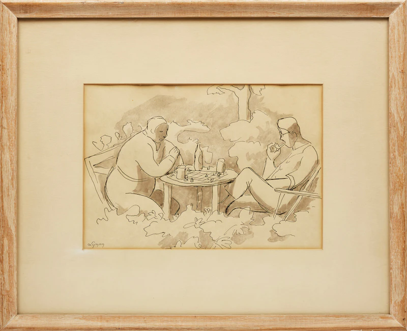 John Goodwin Lyman, Chess Players, ink and wash, 1900 - view 2
