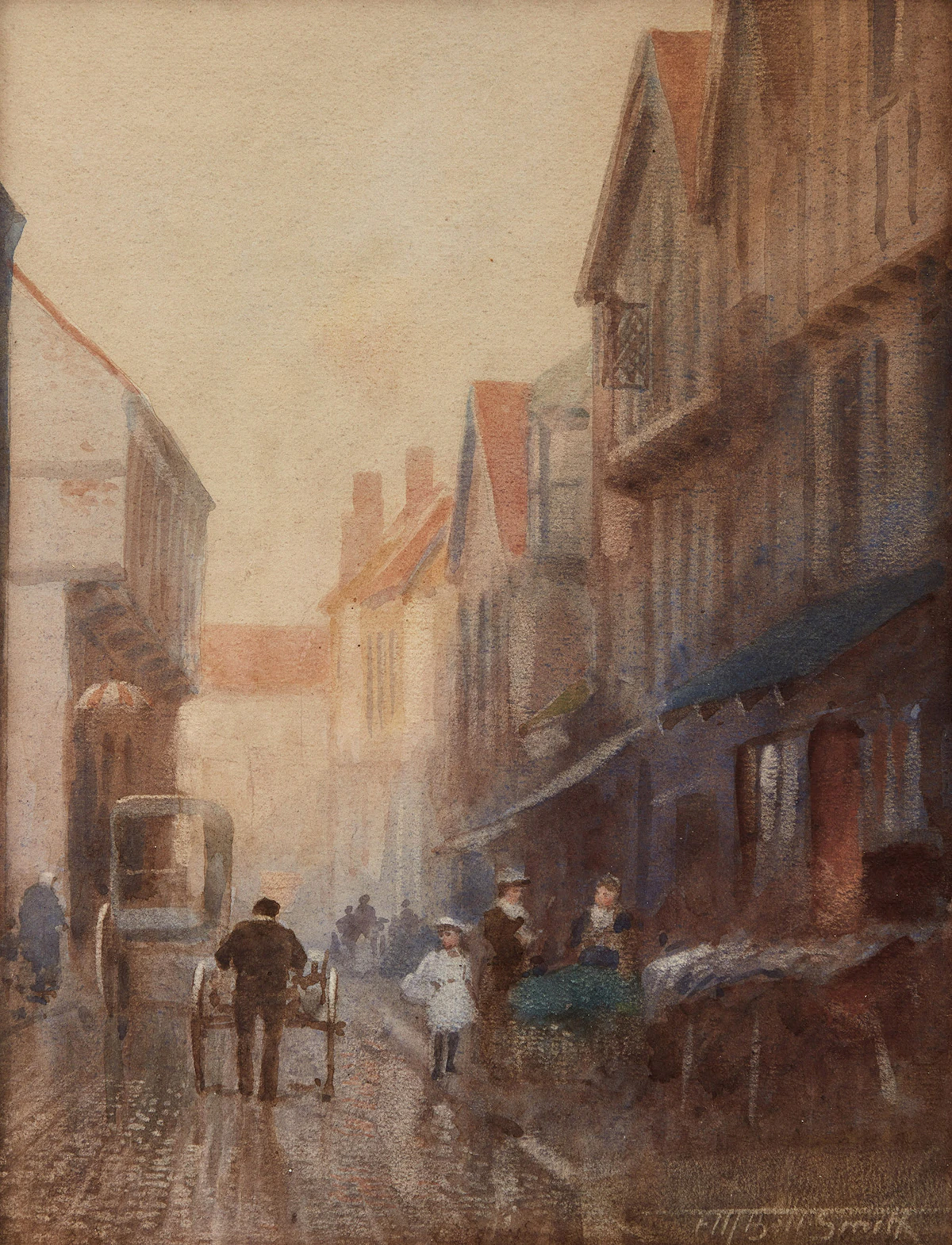 Frederic Marlett Bell-Smith, Street Scene (possibly Westgate Street, Gloucester), watercolour laid down on board