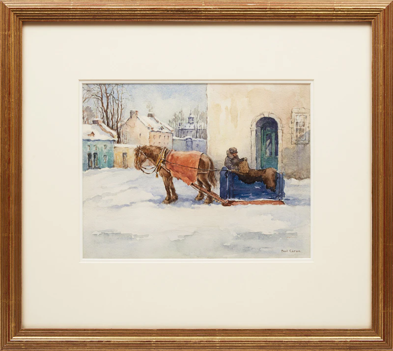 Paul Archibald Caron, Winter Cariole in Montreal, watercolour - view 2