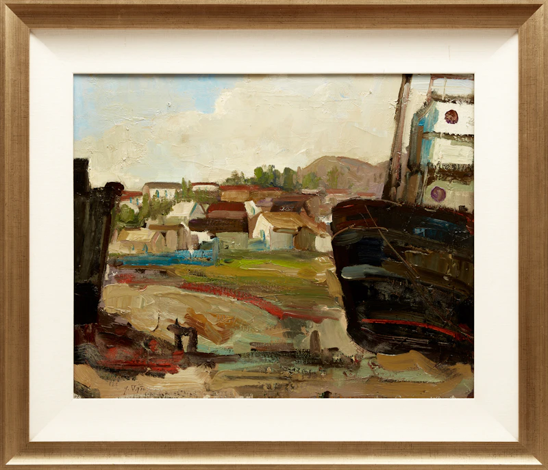 Armand Tatossian, Coastal Village; Harbour, two oil paintings - view 2