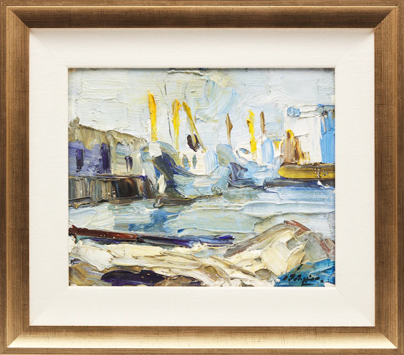 Armand Tatossian, Coastal Village; Harbour, two oil paintings - view 5