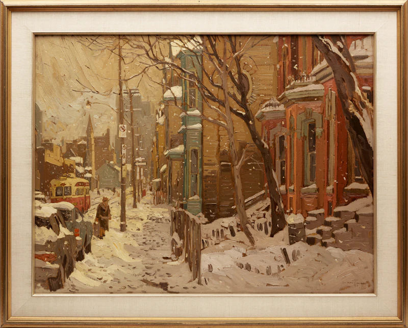 Arto Yuzbasiyan, Winter Street with Streetcar, oil on canvas, 1981 - view 2
