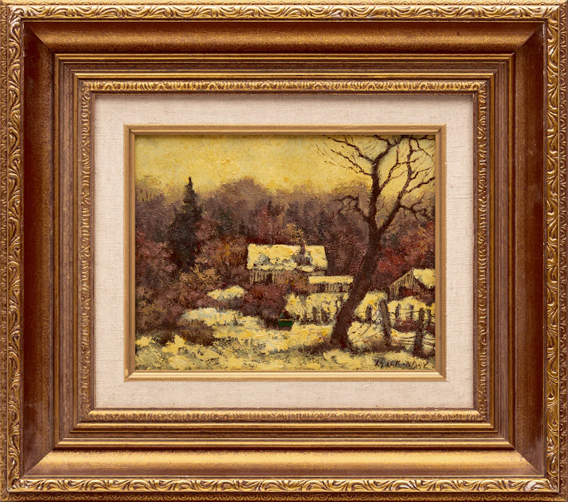 Zsolt Nagy, House in the Snow; Figures in the Snow, two oils on board, circa 1998 - view 2