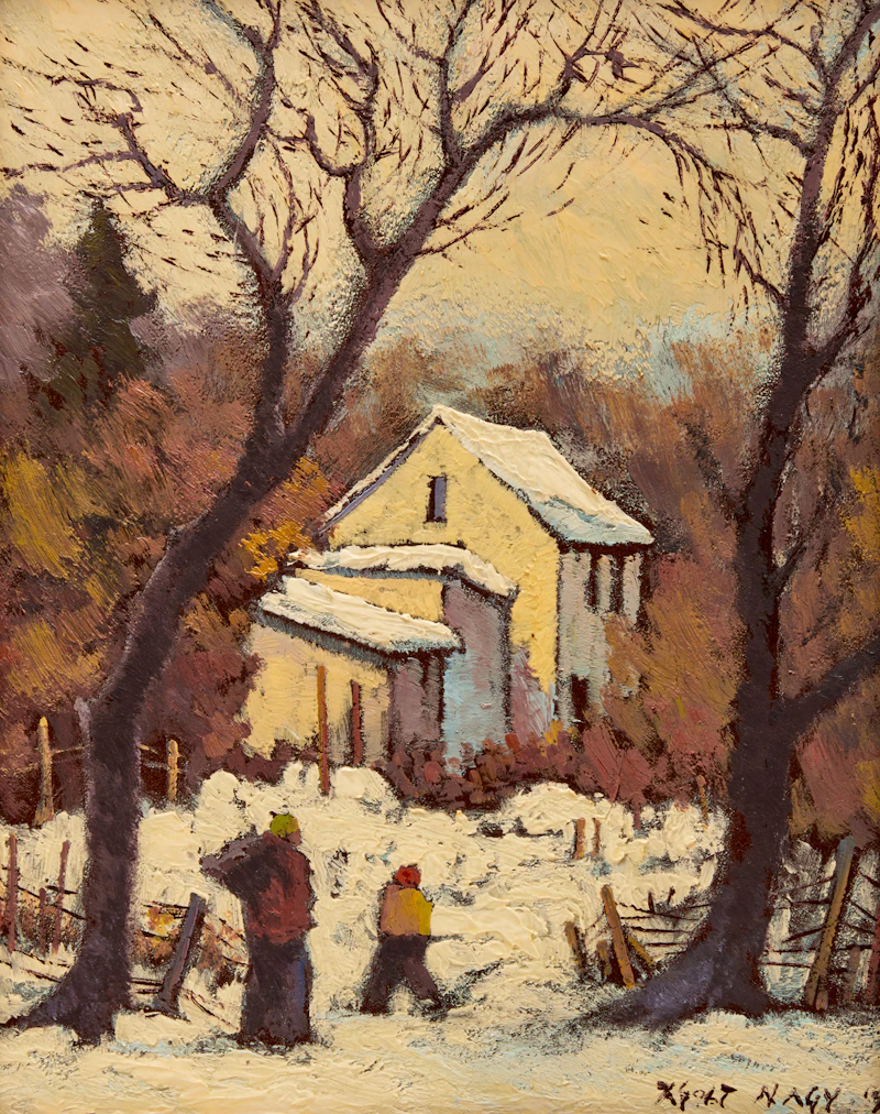 Zsolt Nagy, House in the Snow; Figures in the Snow, two oils on board, circa 1998 - view 4